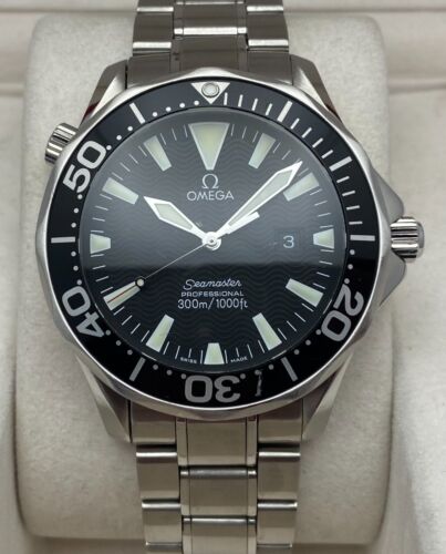 Omega Seamaster Gents Watch Black Wave Dial Quartz 41mm 2264.50.00