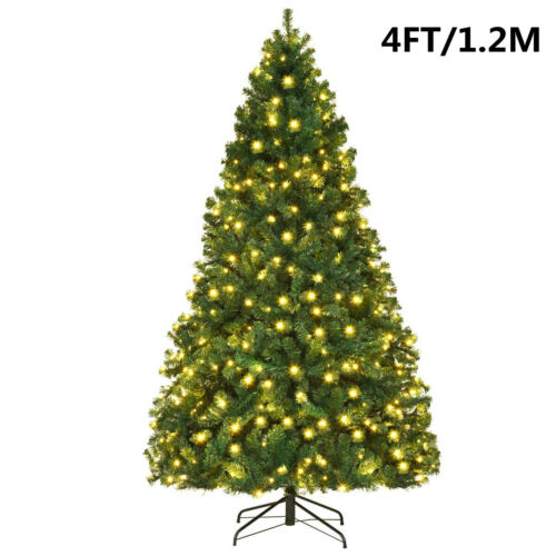 Green Christmas Tree 4ft 5ft 6ft 7ft Metal Stand Xmas Bushy Home with LED Lights