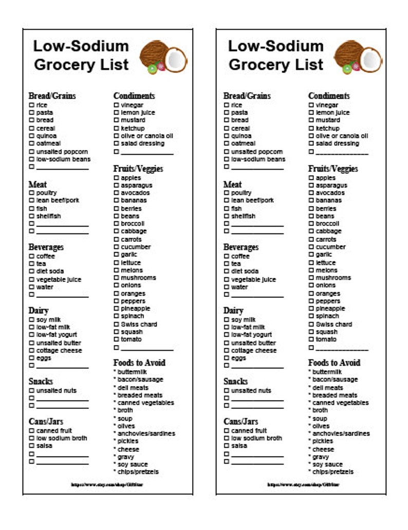 Printable Low Sodium Grocery List