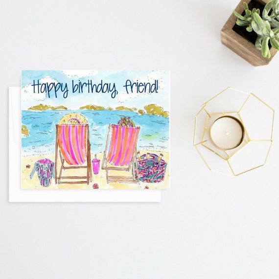 Happy Birthday Card Women Beach Birthday Card Southern Birthday Card Lilly Pulitzer Inspired Birthday Card Hbd Card Adirondack Chair