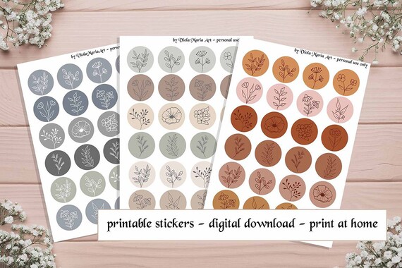 Printable Botanical Circle Stickers Flower Stickers Bullet - Etsy