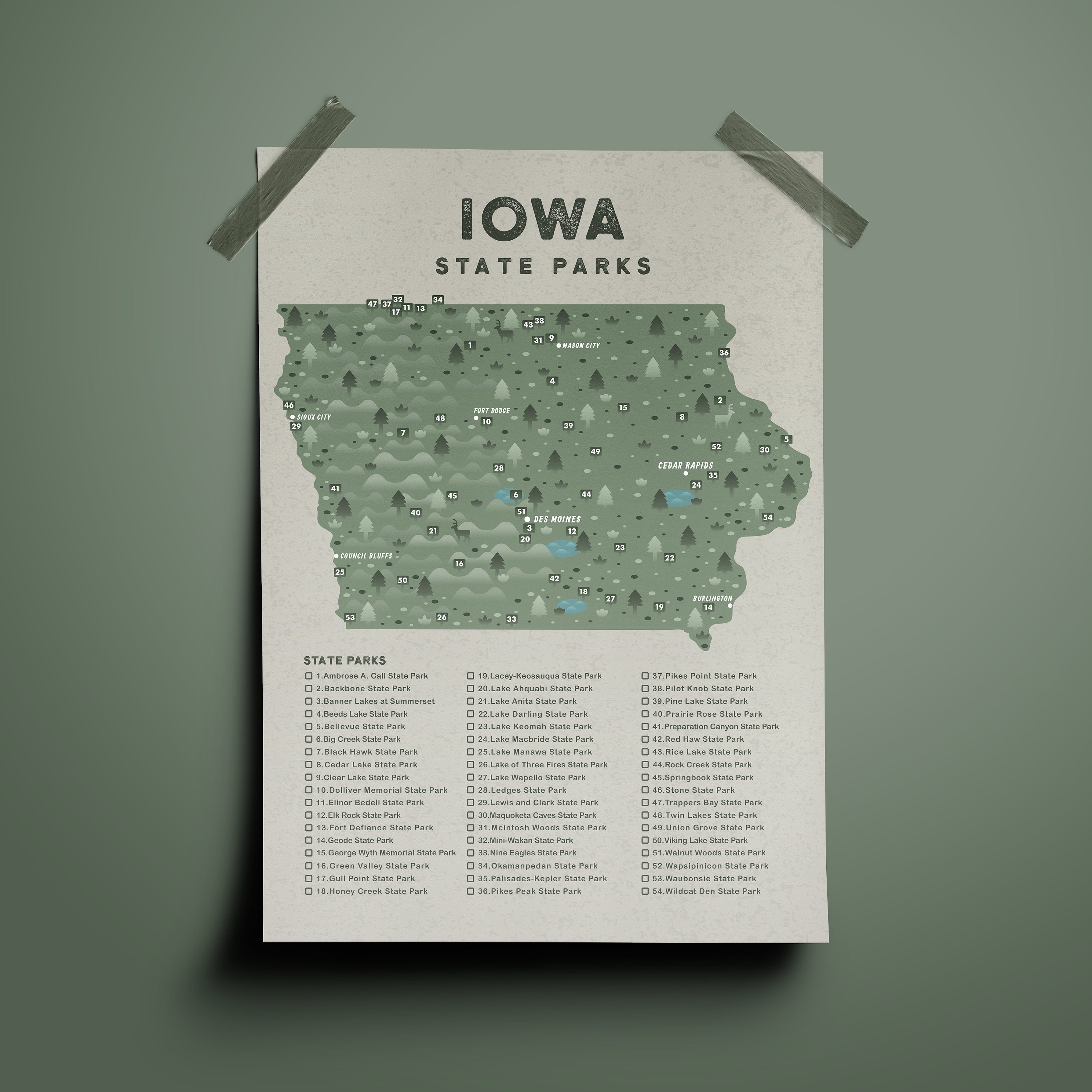 Iowa State Park Map Checklist | Etsy Canada