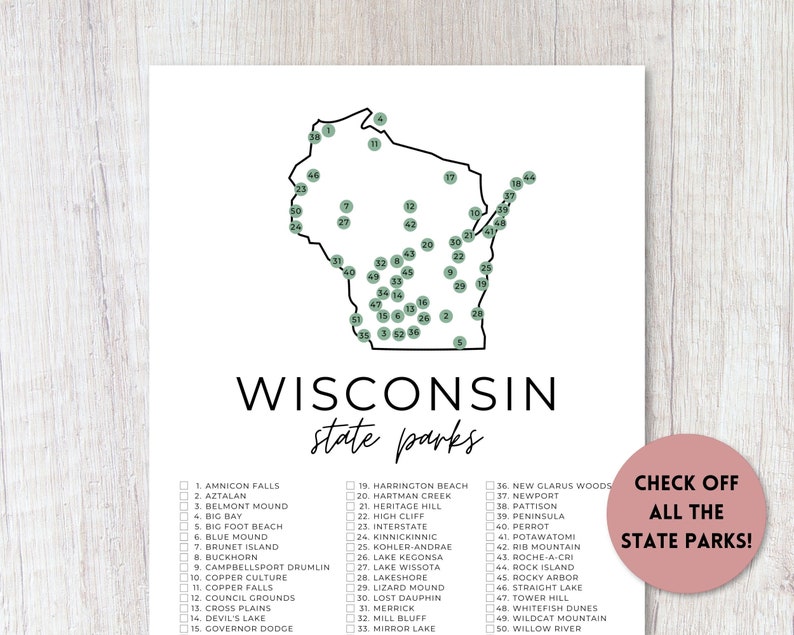 Wisconsin State Park Map Printable State Park Checklist State Parks ...