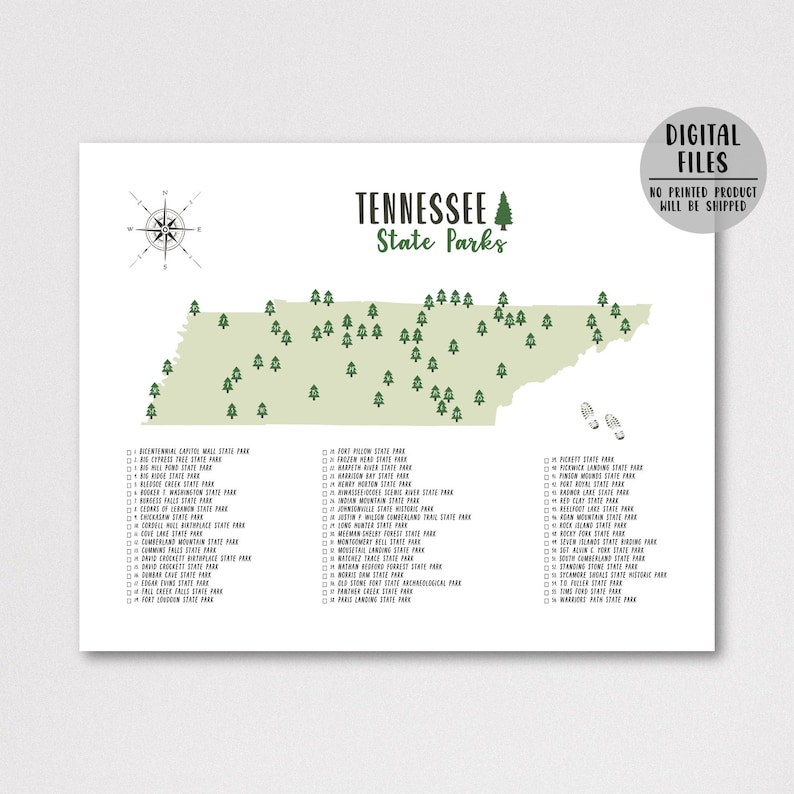 Tennessee State Parks Map-tennessee State Parks - Etsy