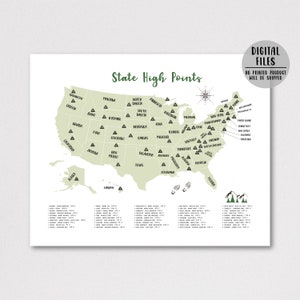 State High Points Map-usa State Peaks-state Highest Peak Map-50 States ...