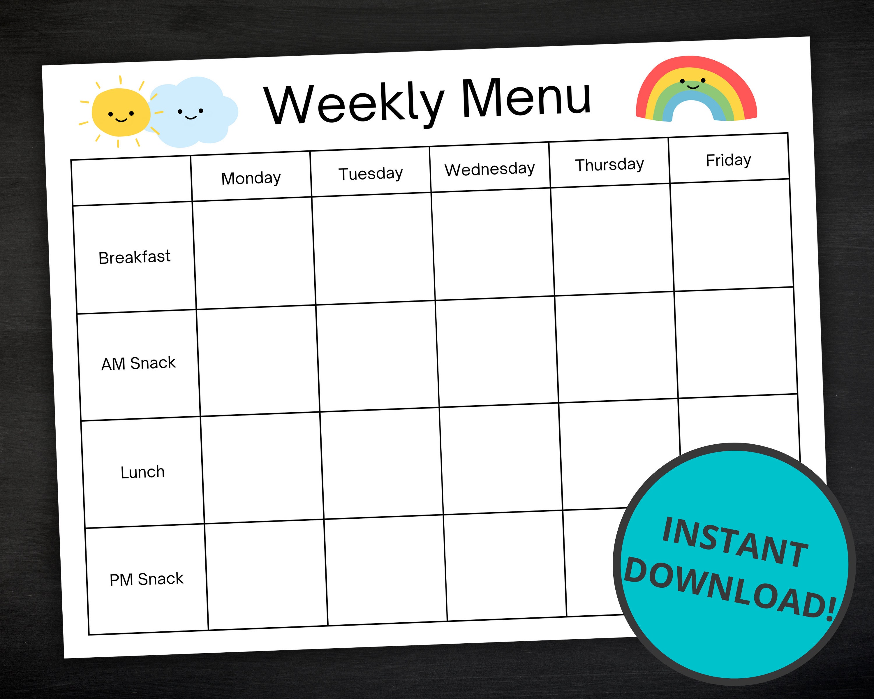 Printable Menus Daycares