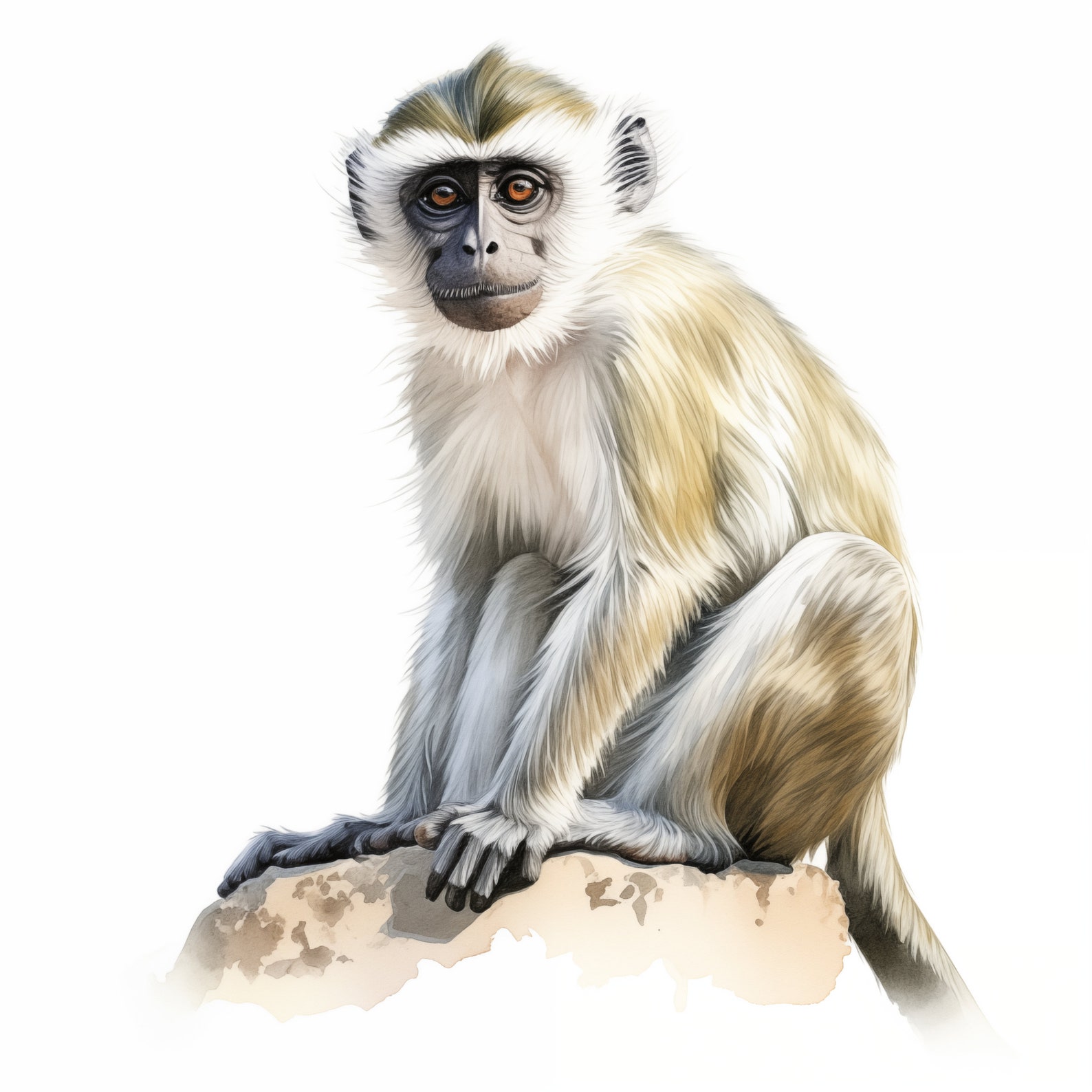 Vervet Monkey Clipart, Rainforest Primates Images, 10 Watercolor Clip ...