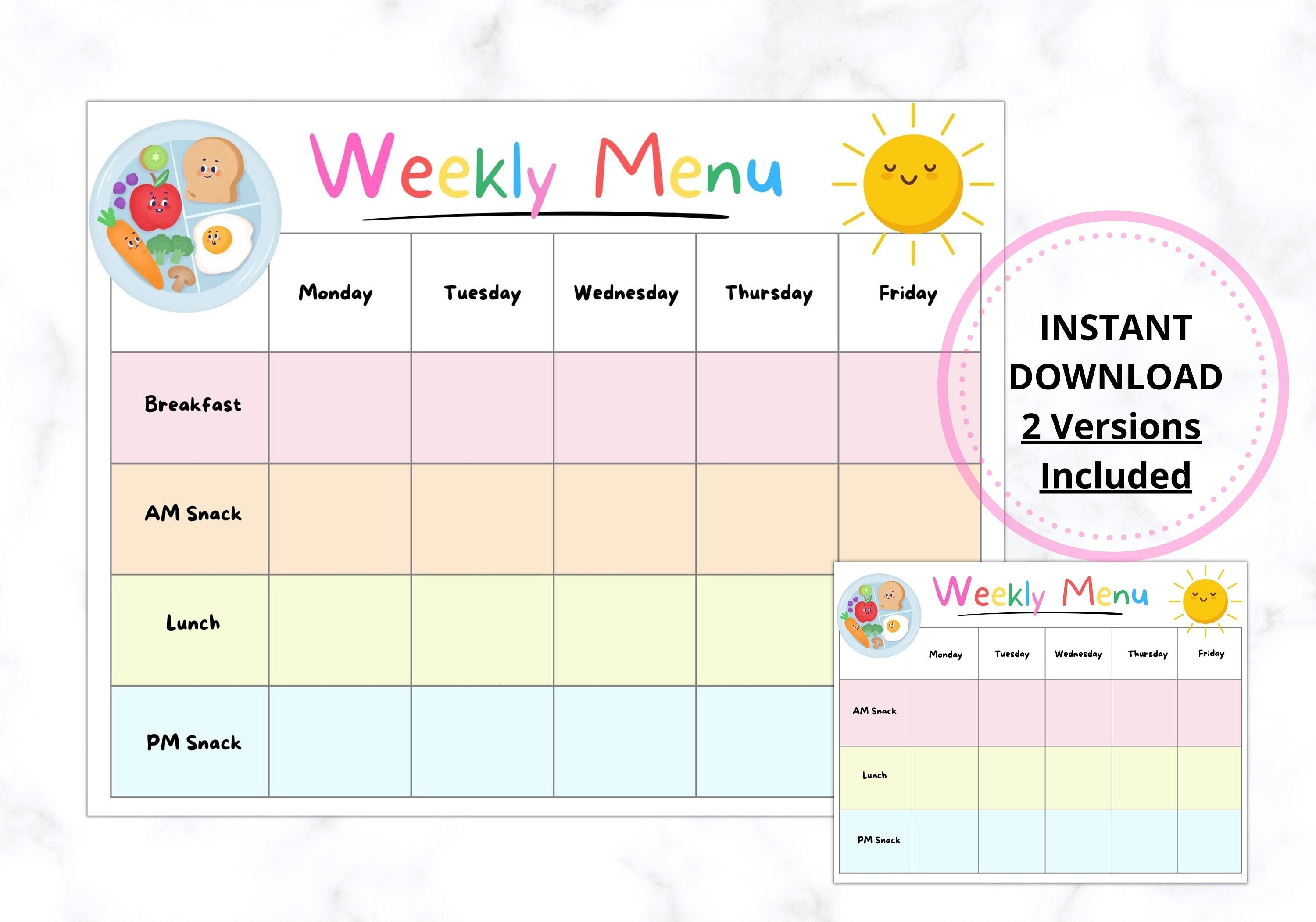 Printable Menus Daycares