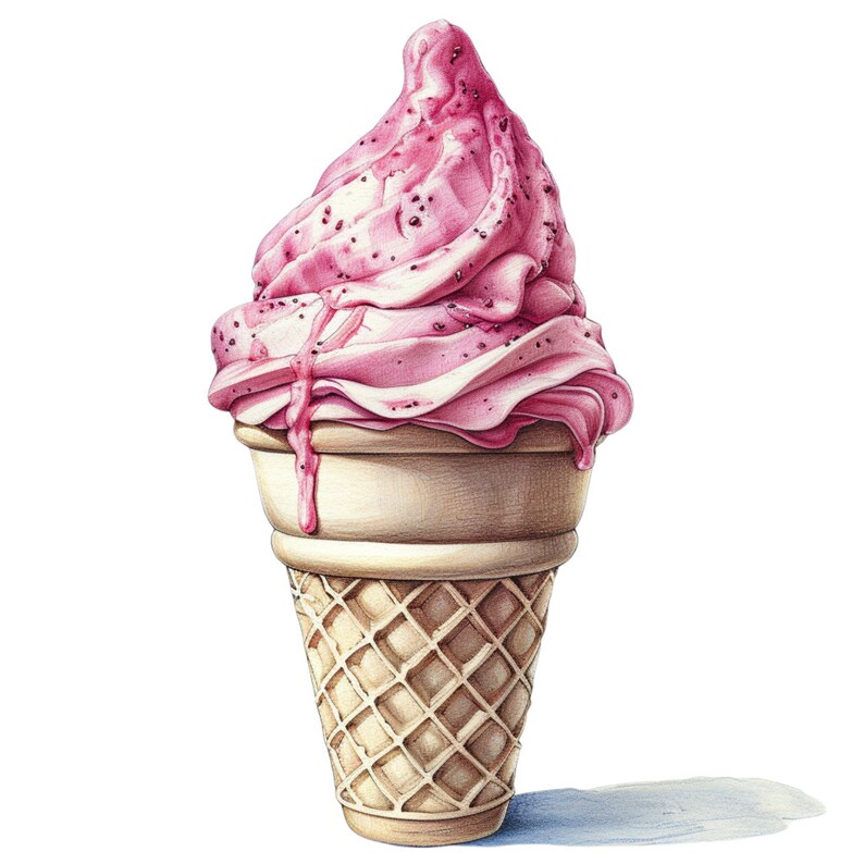 Ice Cream Cone Vanilla Strawberry Clipart Bundle, High-quality JPG ... image.