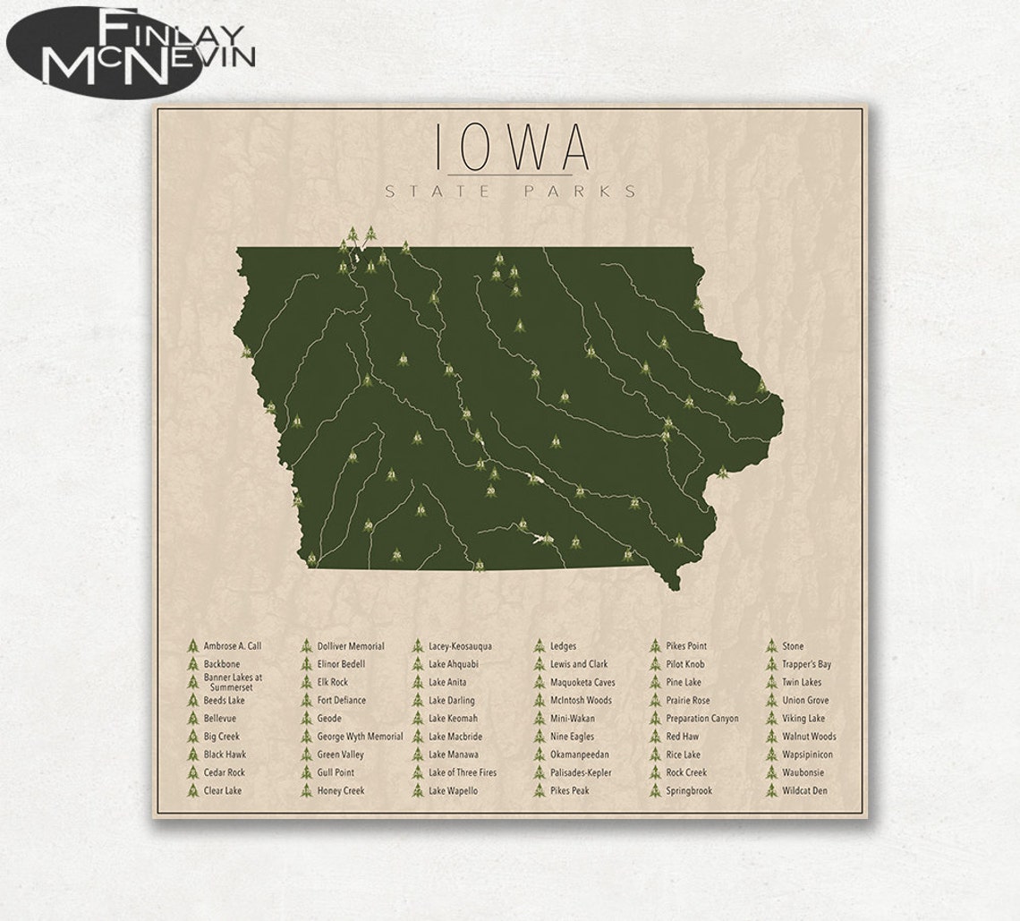 IOWA PARKS State Park Map Fine Art Photographic Print for - Etsy