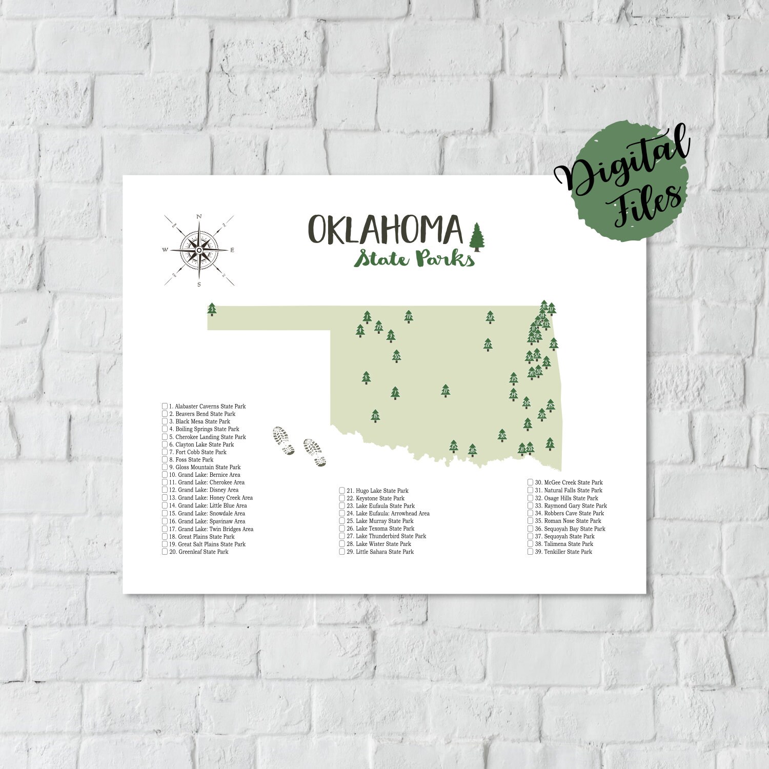 PRINTABLE Oklahoma State Parks Map-State Parks Of Oklahoma | Etsy