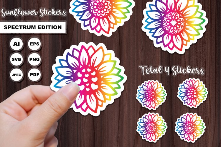 Sunflowers Stickers | Spectrum Rainbow Color Stickers