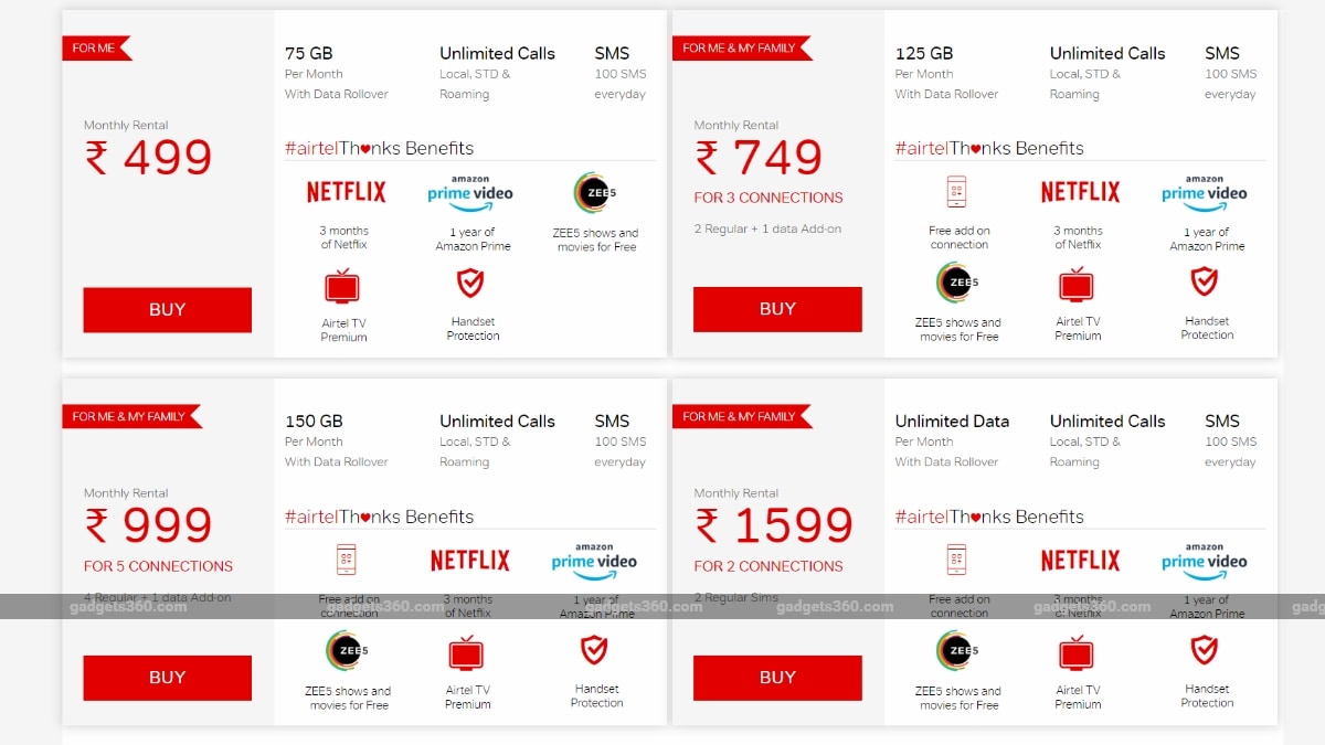 airtel postpaid plans gadgets 360 Airtel