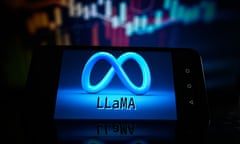 Illustration of the Llama logo displayed on a smartphone with stock market percentages in the background
