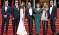 Leonardo DiCaprio, Quentin Tarentino and his wife, Daniella Pick, producers David Heyman and Shannon McIntosh, Margot Robbie and Brad Pitt at Tarantino’s Once Upon a Time in Hollywood premiere at Cannes