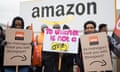 Amazon workers on strike outside a warehouse in Coventry.