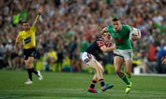 Jack Wighton of the Raiders is tackled