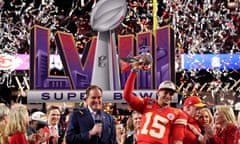 Kansas City Chiefs quarterback Patrick Mahomes (15) celebrates after the NFL Super Bowl 58 football game against the San Francisco 49ers, Sunday, Feb. 11, 2024, in Las Vegas. The Kansas City Chiefs won 25-22 against the San Francisco 49ers. (AP Photo/John Locher)