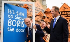 Liberal Democrat leader Ed Davey (left) and newly elected MP Richard Foord in Tiverton, England, where the party overturned one of the safest Conservative seats in the country.