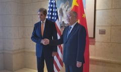 John Kerry, left, the US special presidential envoy for climate, meets with his Chinese counterpart, Xie Zhenhua, in Beijing.