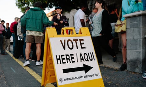 A ‘Vote Here’ sign stands outside a polling station in Phoenix, Arizona, in November 2018. 