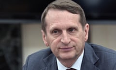 Sergei Naryshkin, head of the Russian Foreign Intelligence Service attends a meeting of the Commission for Military Technical Cooperation with Russian President Vladimir Putin in the Kremlin in Moscow, Russia, Monday, June 24, 2019. (Alexei Nikolsky, Sputnik, Kremlin Pool Photo via AP)