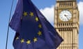 A European flag is flown in front of The Elizabeth Tower which houses the "Big Ben" bell in the Palace of Westminster, as thousands of protesters gather in Parliament Square as they take part in a March for Europe, through the centre of London on July 2, 2016, to protest against Britain's vote to leave the EU, which has plunged the government into political turmoil and left the country deeply polarised.
Protesters from a variety of movements march from Park Lane to Parliament Square to show solidarity with those looking to create a more positive, inclusive kinder Britain in Europe. / AFP PHOTO / Niklas HALLE'NNIKLAS HALLE'N/AFP/Getty Images