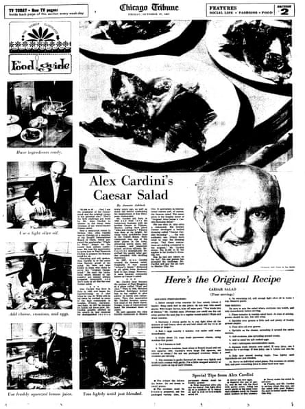 photo of a newspaper page with the headline ‘Alex Cardini’s caesar salad’