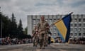 The funeral of Ukrainian F-16 pilot Col Alexei “Moonfish” Mes in Shepetivka, in Ukraine’s Khmelnytskyi oblast on Thursday. Mes died when his F-16 crashed during a major Russian attack.