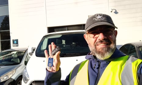 Jose Maria Moreno Lopez in hi-vis jacket holds van keys