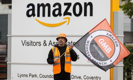 GMB union member outside the the Amazon warehouse in Coventry