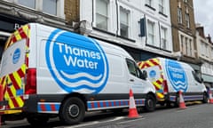 Thames Water vans are parked as repair and maintenance work takes place, in London in April.