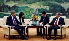 John Kerry with Chinese premier Li Qiang at the Great Hall of the People in Beijing