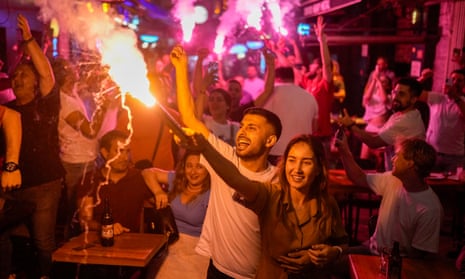 Turkish supporters celebrate in Leipzig