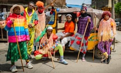 Q the music … QDance in Lagos, with Onikeku seated (centre).