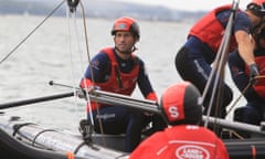 Sir Ben Ainslie and his Land Rover BAR team on the Solent.