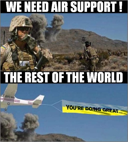 Ukrainian Plea ! | WE NEED AIR SUPPORT ! THE REST OF THE WORLD | image tagged in ukraine,support,dark humour | made w/ Imgflip meme maker