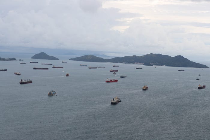 Ships are seen on Panama Canal in Panama City, Panama, on August 21, 2023.