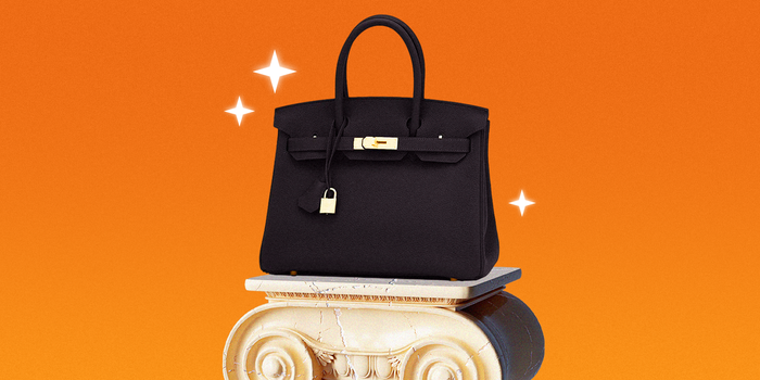 Hermes Birkin bag on a pedestal