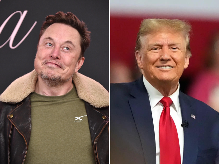 A composite image of Elon Musk and Donald Trump.