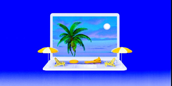 3d illustration of a laptop with pool items on top.