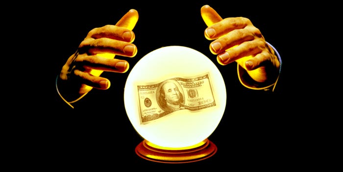 Photo illustration of a bill floating in a crystal ball.