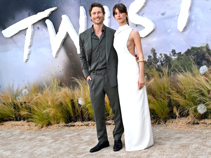 Glen Powell and Daisy Edgar-Jones attend the Los Angeles premiere of "Twisters."