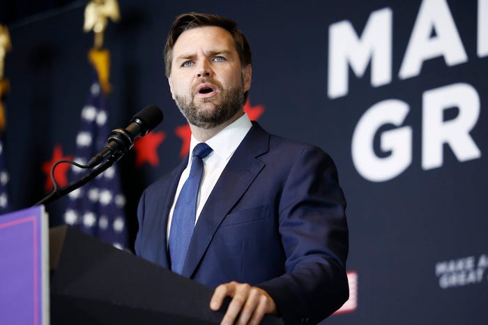 Sen. JD Vance, who is running as former President Donald Trump's vice president nominee, speaking at a fundraising event at Discovery World in Milwaukee in July 2024.