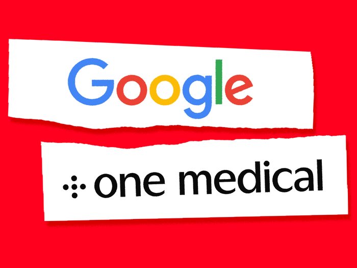 Google logo and One medical logo torn apart