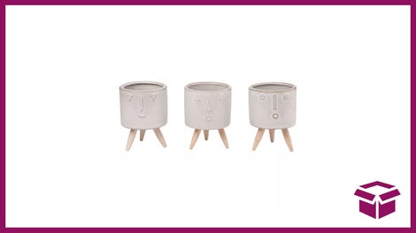 Transpac Ceramic Funny Face Planter Set