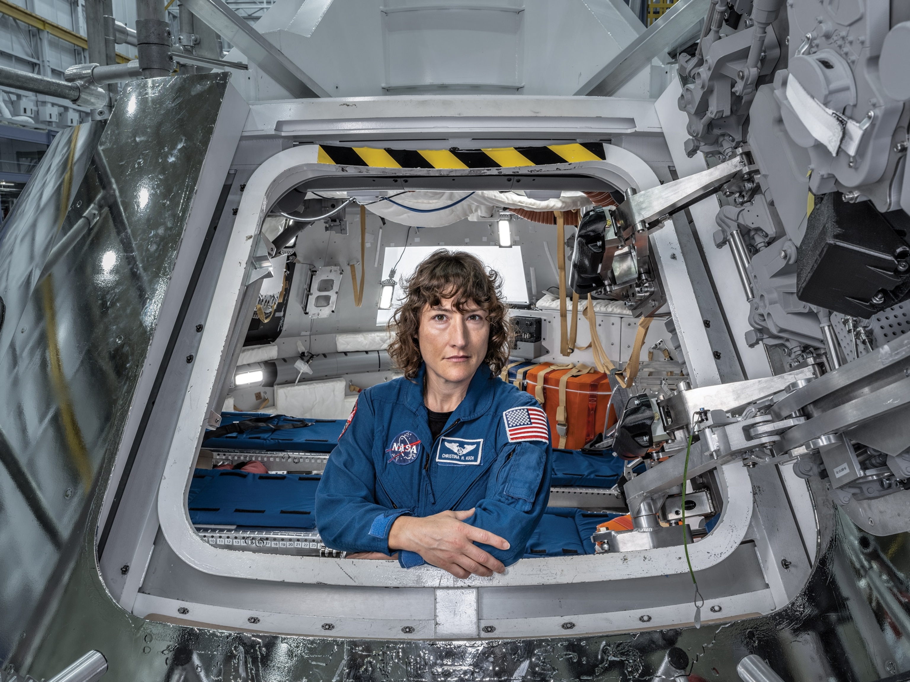 Woman astronaut in the space vehicle