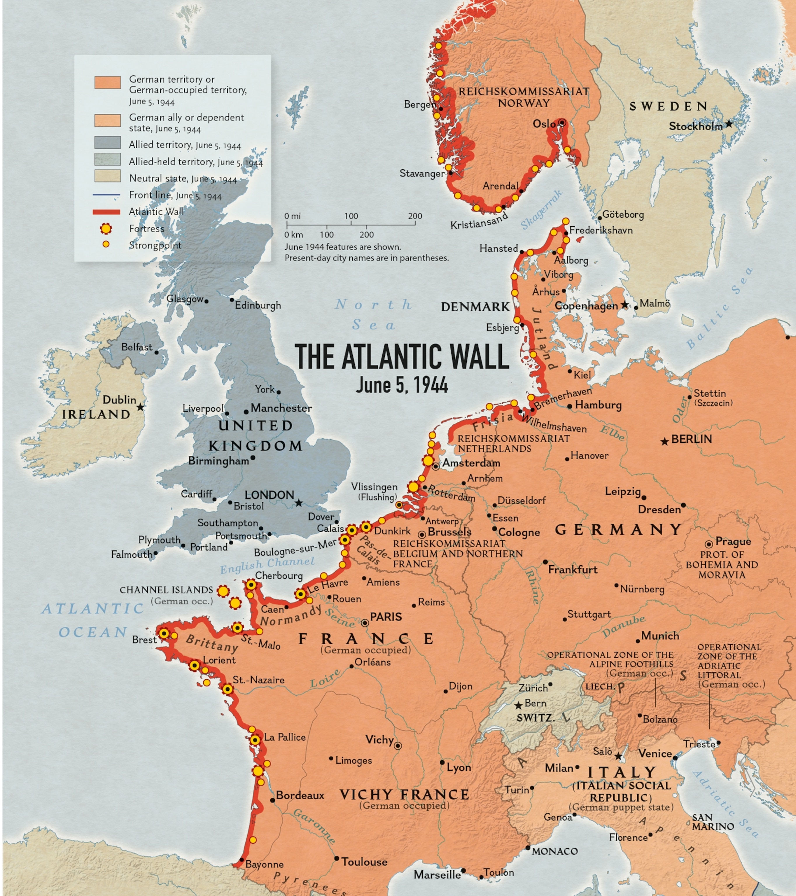 a map of the Atlantic Wall in 1944