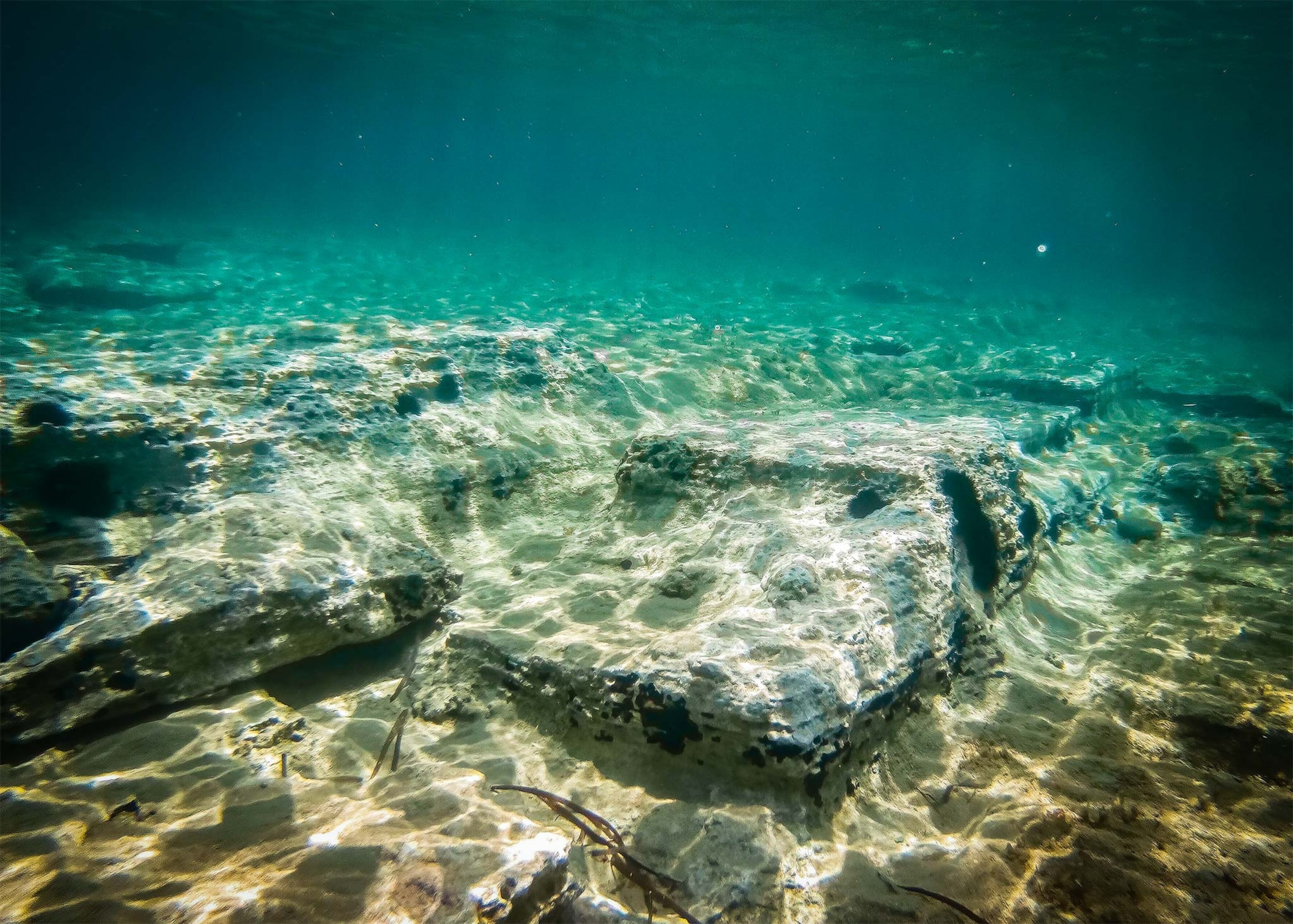 An underwater view of sunken ruins