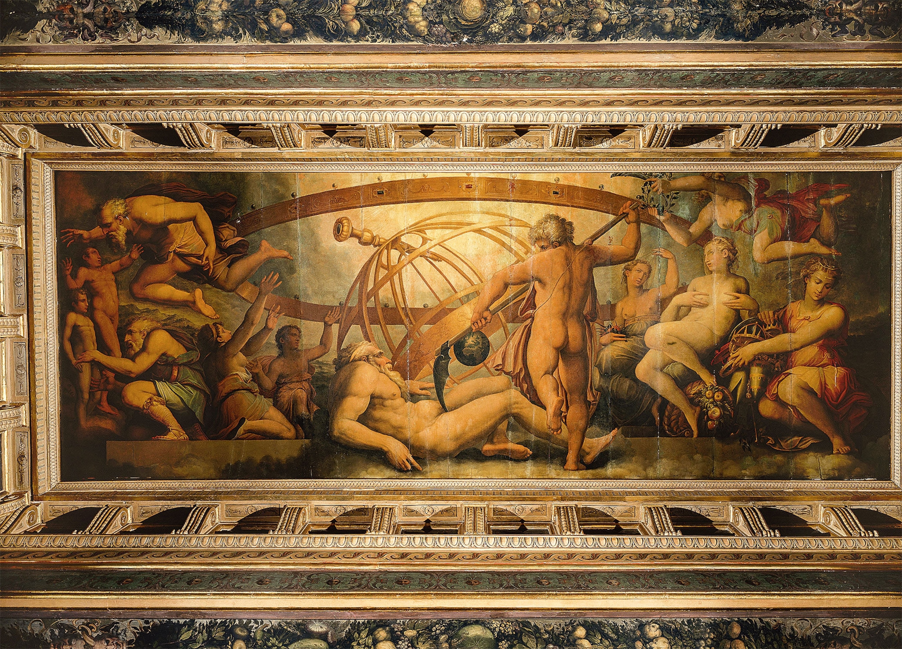 This ceiling fresco depicts Cronus castrating his father, Uranus